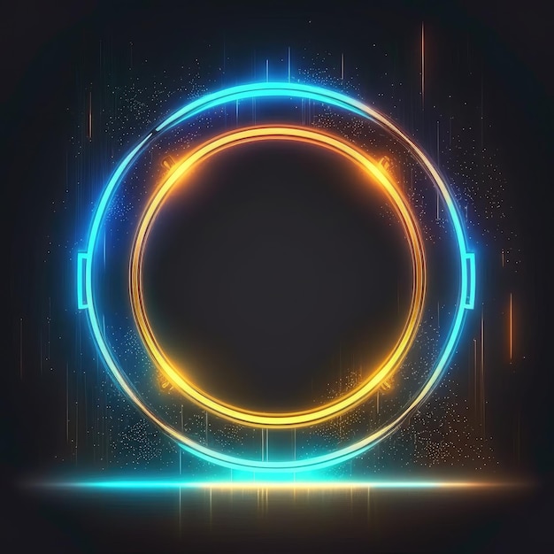 Abstract art in neon spotlight circle frame isolated black background