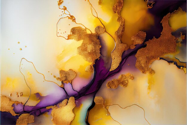 Abstract art painting in alcohol ink technique Golden pastel tone