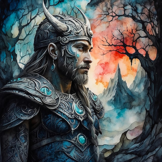 Abstract art of painting of Viking heroes of the past