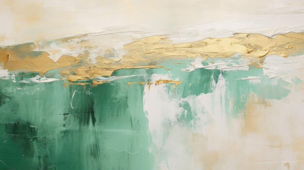 Abstract Art Painting with a Rough Texture a combination of green white and gold color