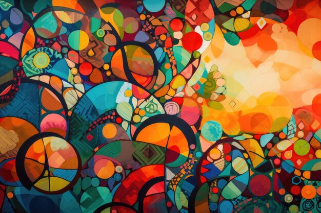 Abstract art piece with repeating patterns and shapes in vibrant colors created with generative ai