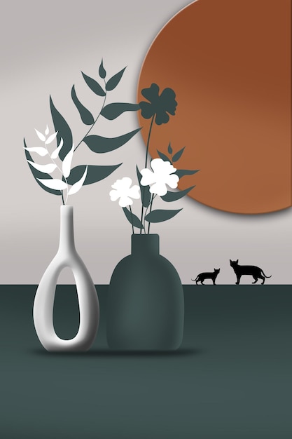 Abstract art plant leaves geometric background organic plastic\
art design vase