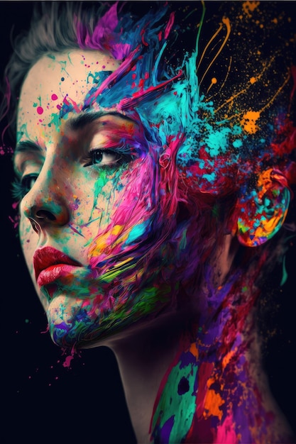 Abstract art in portrait colorful double exposure makeup