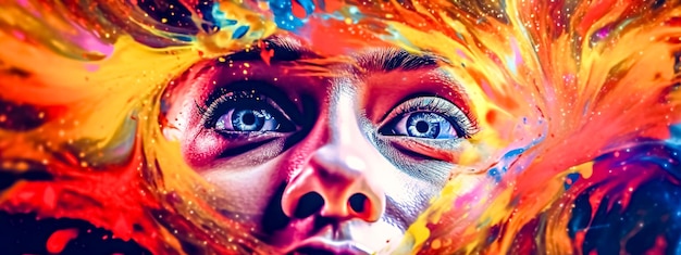 Photo abstract art portrait of a young man drawn with colorful watercolors made with generative ai