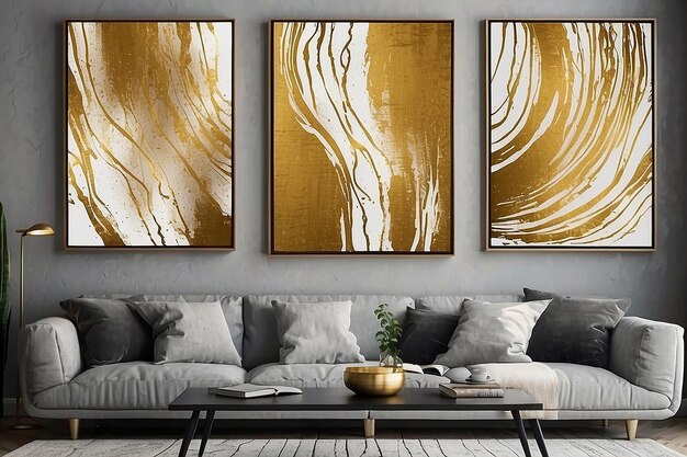 Abstract art print set Modern creative abstract artwork golden brush strokes texture design for wall decor wallpaper poster card mural