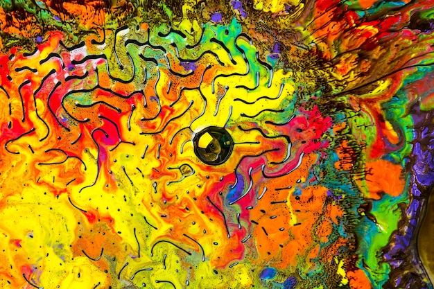 Abstract ART. Style incorporates swirl, artistic design with orange, yellow and red oil colors or watercolour forming amazing intricate structures with ferrofluid