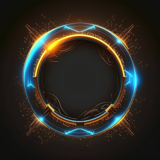 Abstract art of thick glowing golden and blue circle frame design