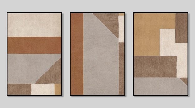 Abstract art triptych composed of geometric irregular color blocks modern painting cover design