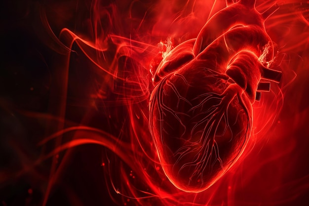 写真 アブストラクト・アート・ビジュアライゼーション - 心臓の鼓動と生命エネルギーのコンセプト