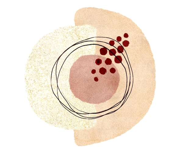 Abstract art watercolor round and semicircular shapes print, burgundy, blush, beige colors and gold decorative elements