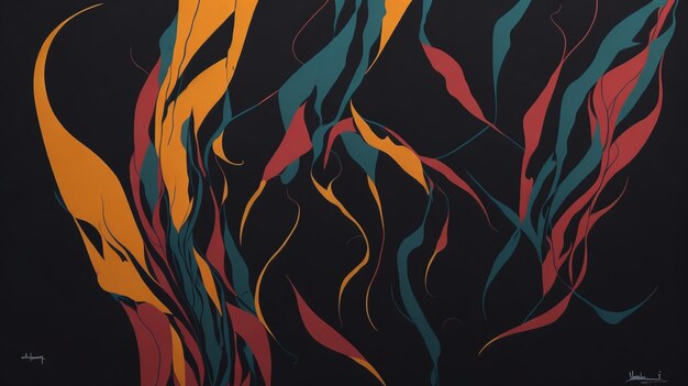 Abstract art with colorful flowing lines on black