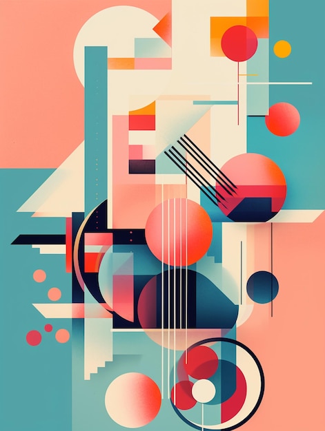 Abstract art with geometric shapes and lines on a pink background generative ai