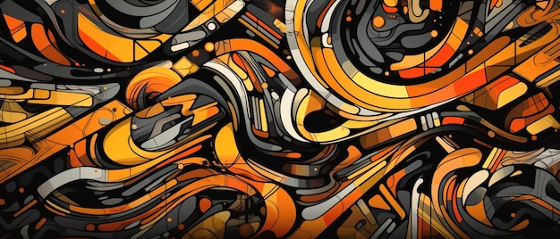 Photo abstract art with orange and black swirls and a black background generative ai