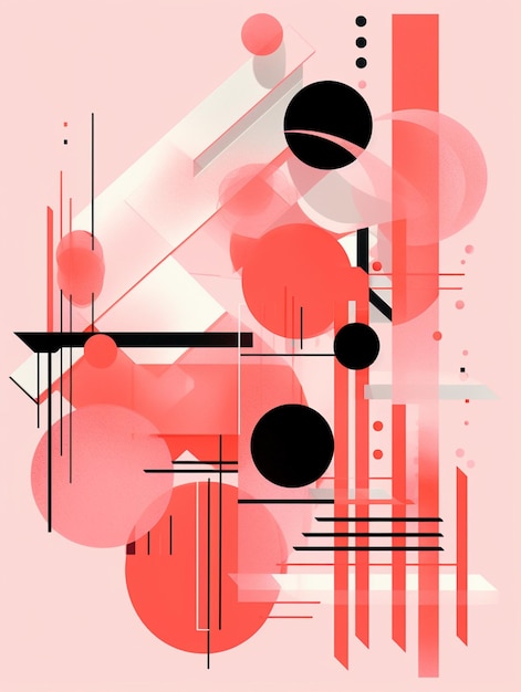 абстрактное искусство с розовым фоном и черно-белыми формами