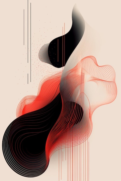 abstract art with a red and black design on a white background generative ai