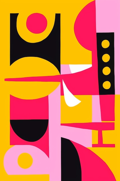 Abstract art with a yellow background and a pink background generative ai