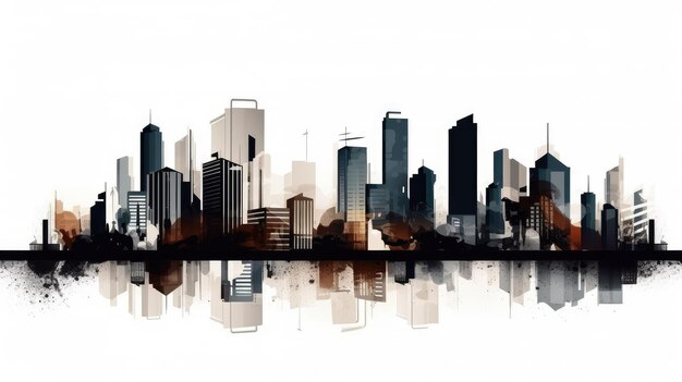 Abstract Artistic City Skyline with Reflection