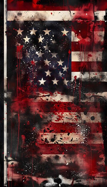 Photo abstract artistic depiction of american flag with splatter paint and fireworks