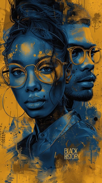 Абстрактное художественное выражение истории чернокожих в синем и золотом