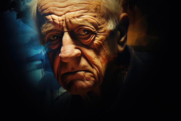 Абстрактный художественный графический портрет старика Болезнь Альцгеймера