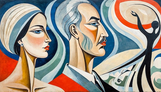 Photo abstract artistic painting of a young woman and man