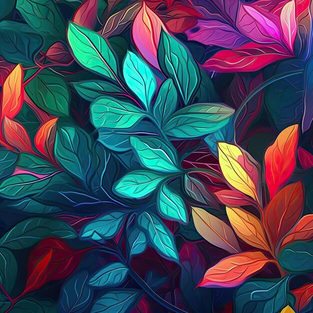 абстрактное произведение искусства из разноцветных листьев разных размеров и цветов