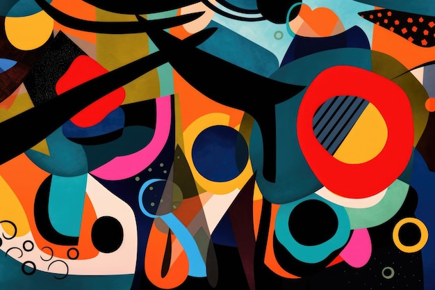 Abstract artwork with shapes and lines in bold colors black created with generative ai