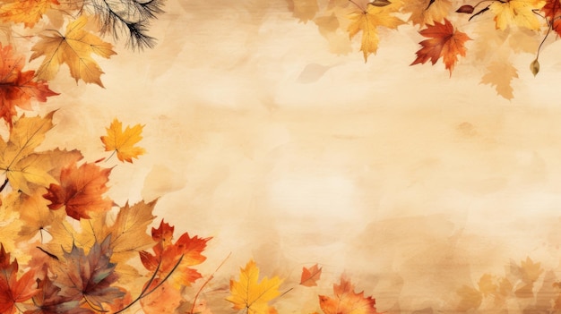 Photo abstract autumn background with fallcolored maple leaves and floral decorations