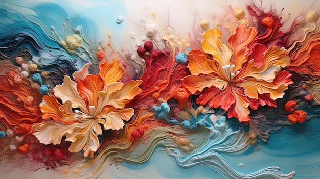 Abstract autumn flowers fluid art Generative AI