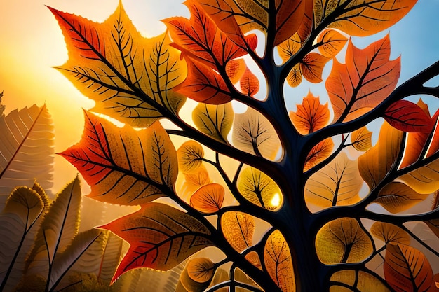 黄色のカエデの葉と抽象的な秋の自然な背景