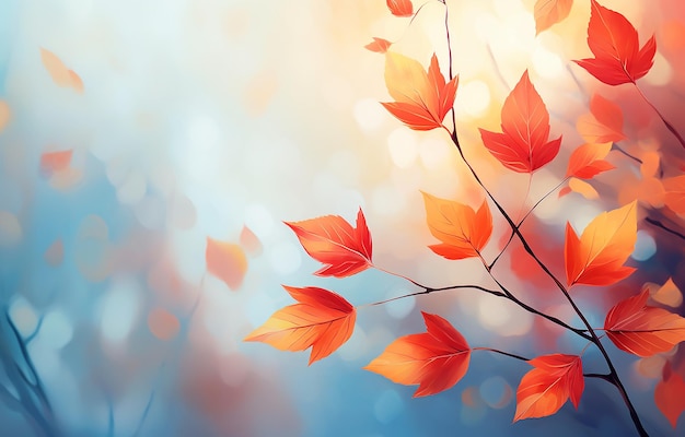 Абстрактная осень с красными листьями на размытом фоне