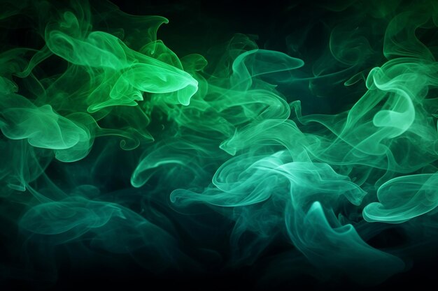 抽象的な背景には緑と青の煙の雲が描かれています