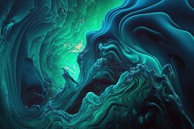 Abstract backdrop with blue green and acrylic paints of liquid fluids in the ocean