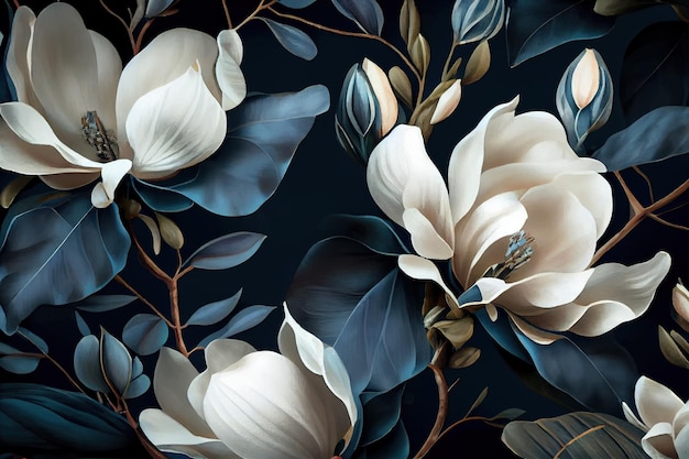 Abstract background of 3d magnolia flowers Generative AI