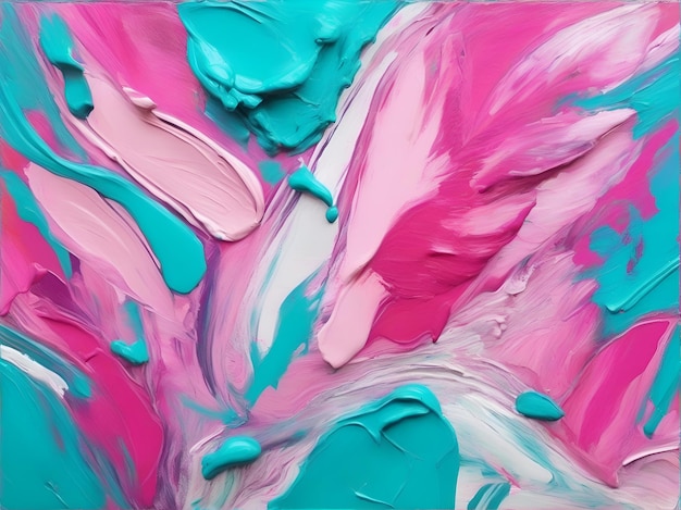 Abstract background of acrylic paint in blue pink and turquoise colors AI generated