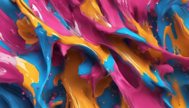 Photo abstract background of acrylic paint in blue pink and yellow colors