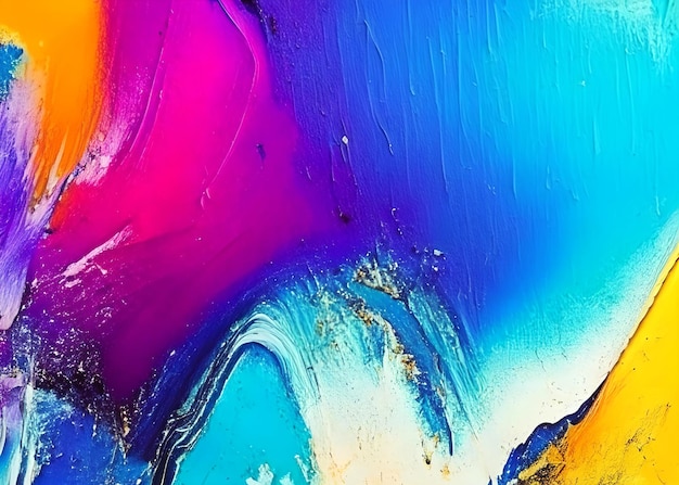 Abstract background of acrylic paint in blue pink and yellow tones