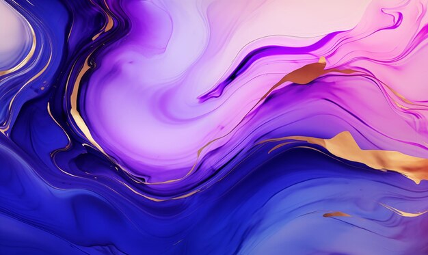 Abstract background of acrylic paint in blue purple and gold tones
