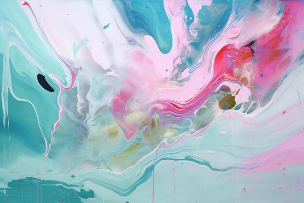 Abstract background of acrylic paint in pink blue and yellow colors