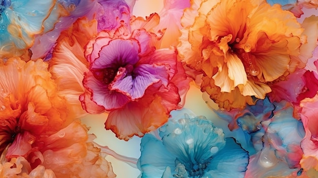 Abstract background alcohol ink colorful flowers art Generative AI