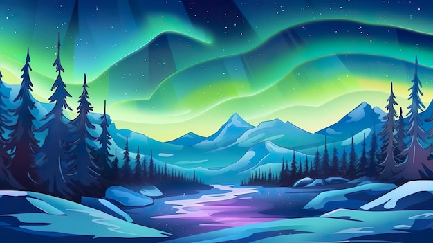 Abstract background aurora borealis The aurora borealis to life with a neoninfused illustration for a captivating natureinspired banner design Generative AI