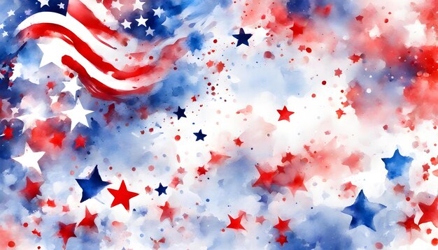 Photo abstract background banner with watercolor splashes in flag colors for usa