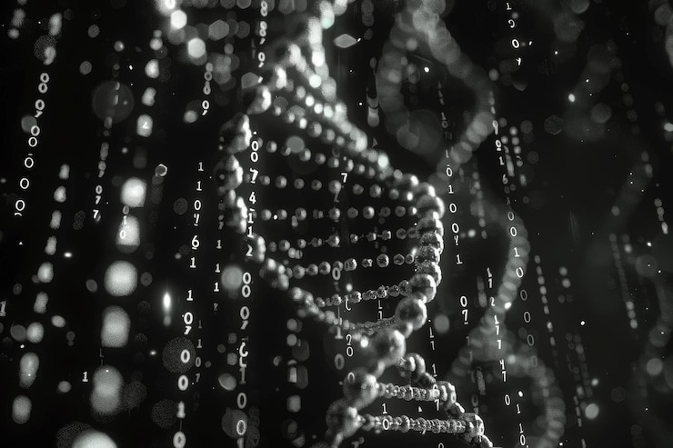Photo abstract background binary code of dna shape