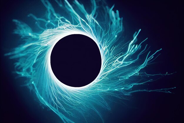 Abstract background black hole with rotating particles on a black background 3d rendering