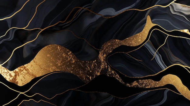 Abstract background black marble and agate mosaic with gold generative ai