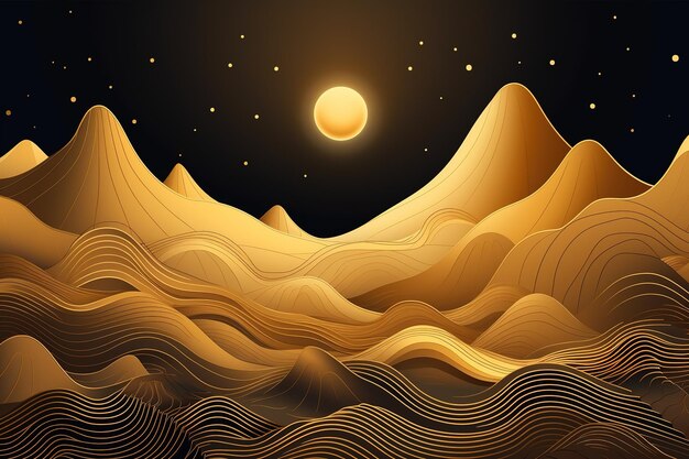 Abstract background of black mountains with golden elementsBeautiful minimalistic print for your decor for postcard congratulations and poster Generative AI