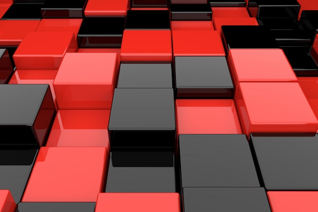 Abstract background of black and red cubes. 3D rendering.