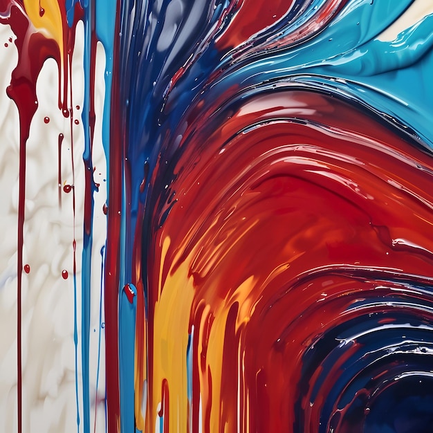 Photo abstract background of blue red and yellow paint splashes