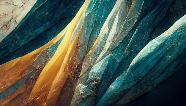 Photo abstract background of blue and yellow marble