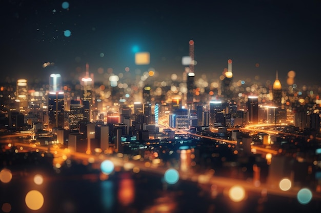 Abstract background of the blurred big city lights